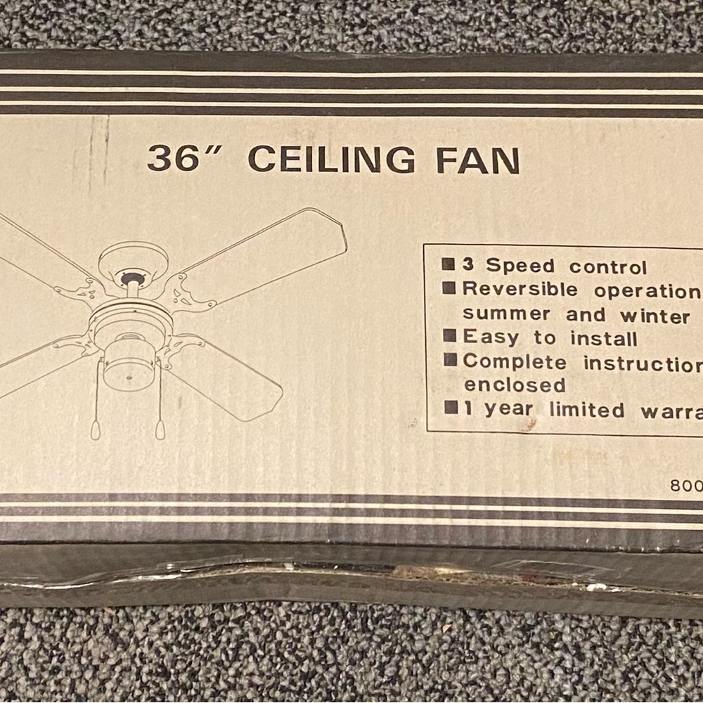 Vintage Lux 36” Ceiling Fan New Factory Sealed LR86555 800/485876